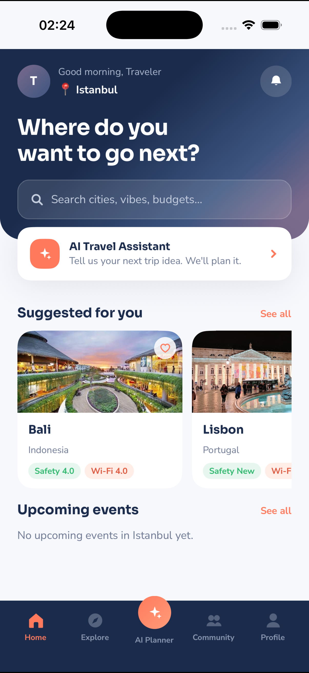 Valiseio home screen